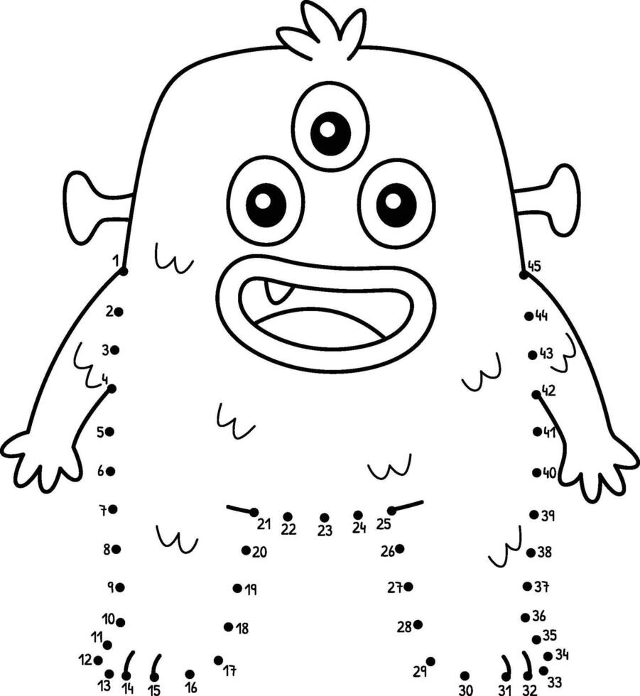 Dot to Dot Three Eyed Monster Isolated Coloring vector