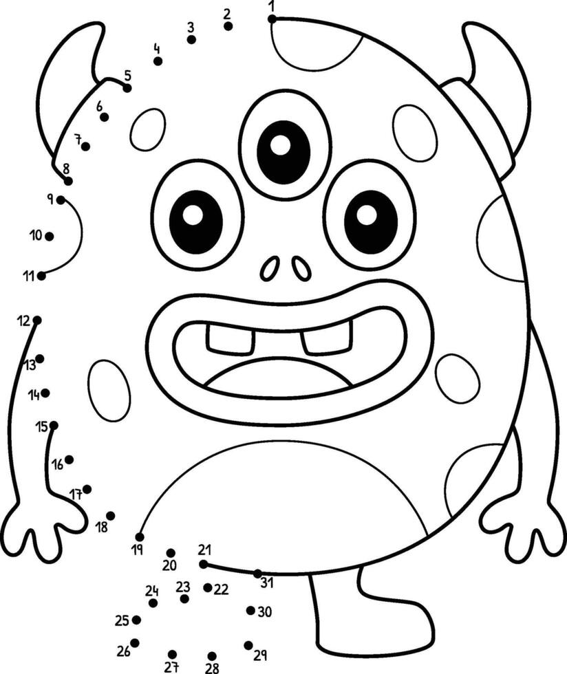 Dot to Dot Three Eyed Monster Isolated Coloring vector