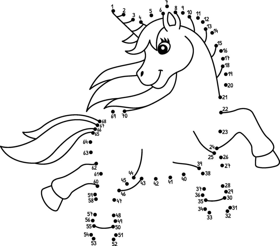 Dot to Dot Playing Unicorn Isolated Coloring Page vector