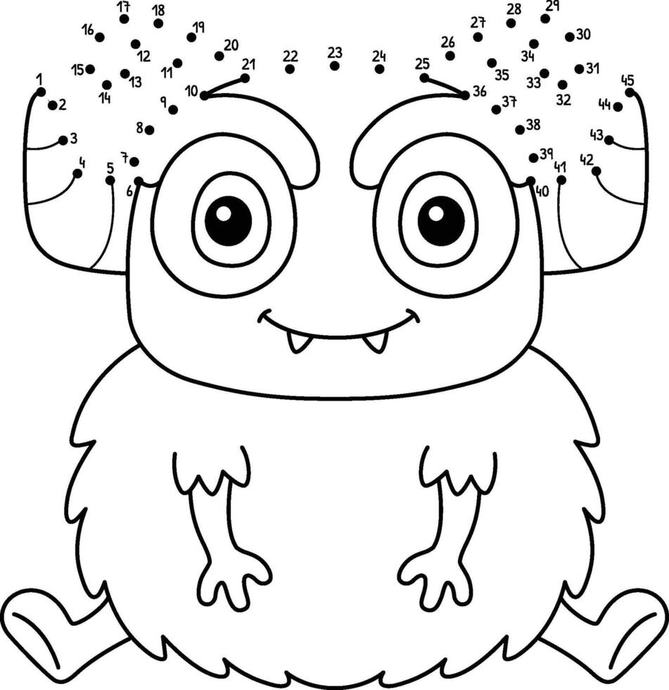 Dot to Dot Sitting Monster Isolated Coloring Page vector
