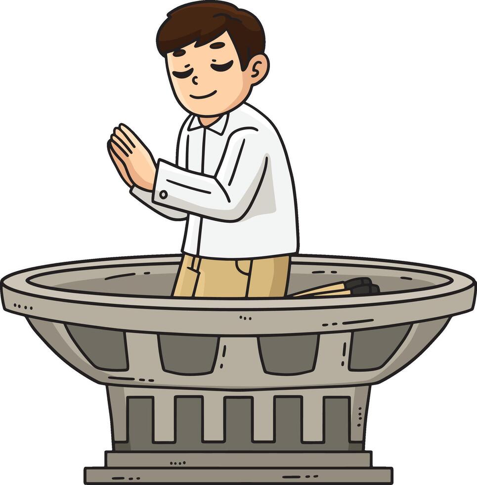 Baptism Font Child Praying Cartoon Colored Clipart vector