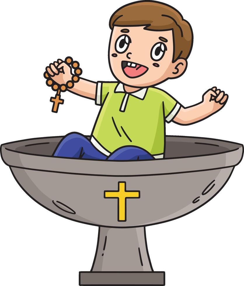 Baptism Child on Font Cartoon Colored Clipart vector