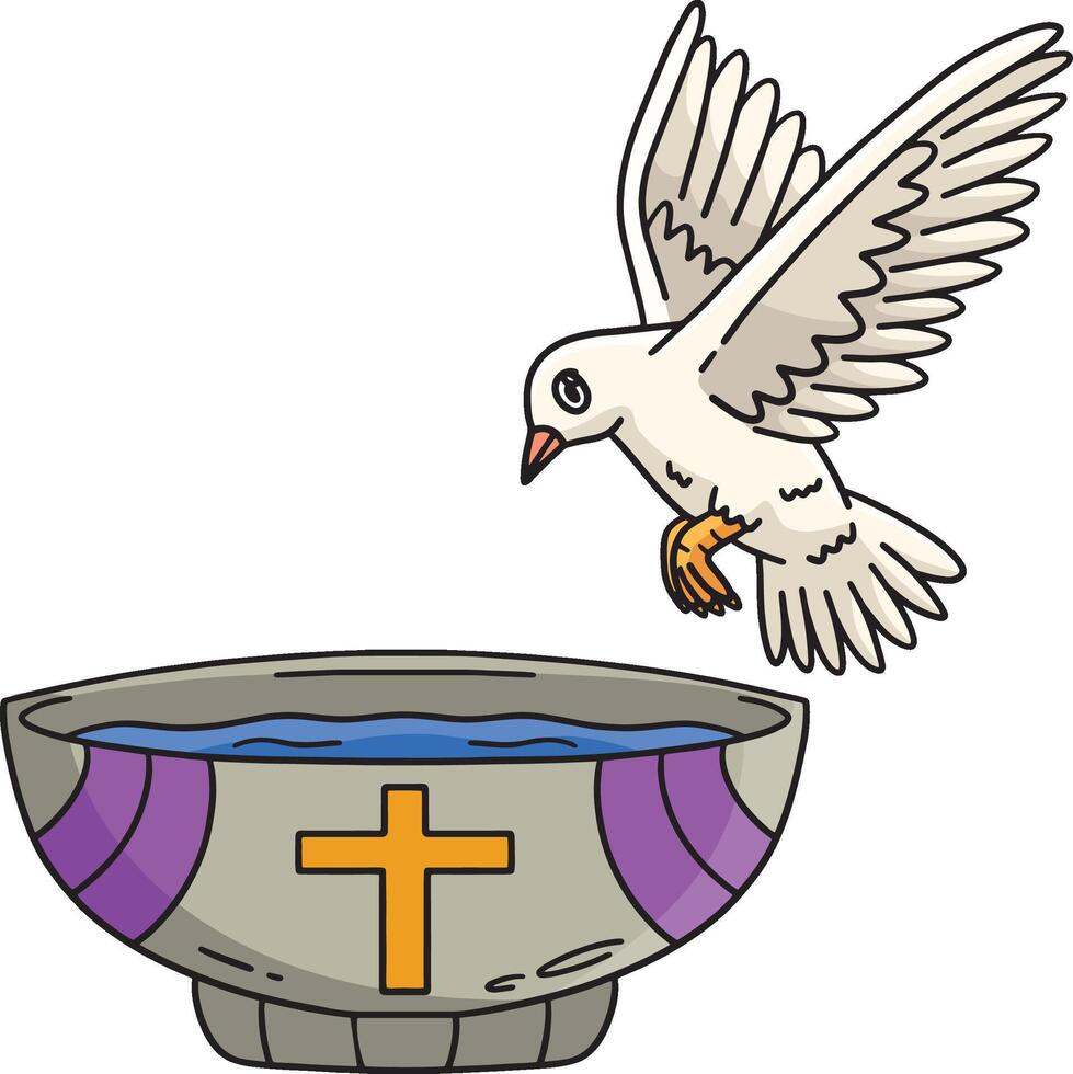 Baptism Bowl of Water with Dove Cartoon Clipart vector