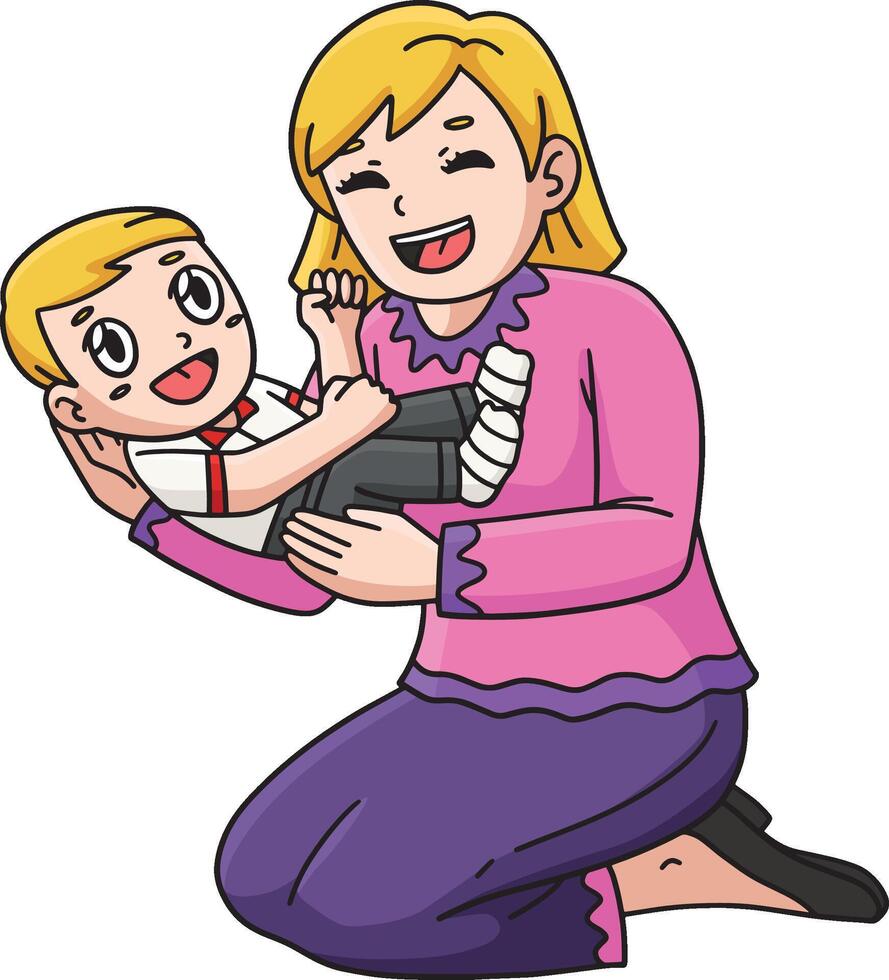 Baptism Mother and Baby Cartoon Colored Clipart vector
