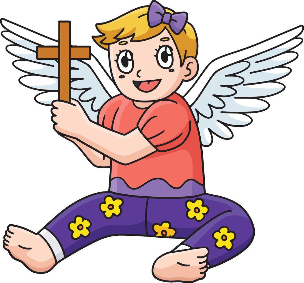 Baptism Baby Holding Cross Cartoon Colored Clipart vector