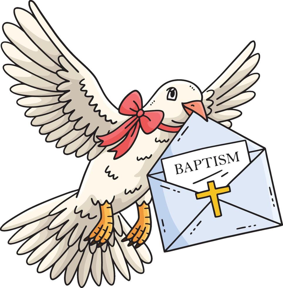 Baptism Dove Carrying a Letter Cartoon Clipart vector