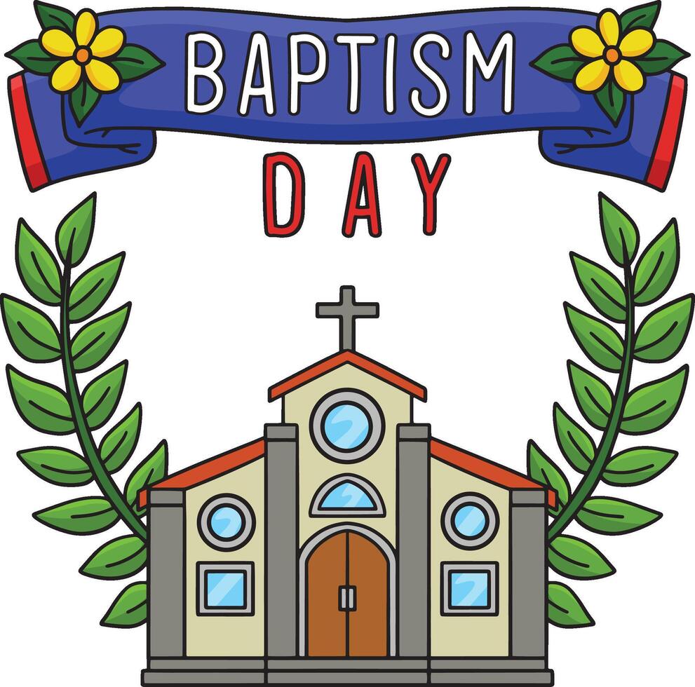 Baptism Day with a Flower Wreath Cartoon Clipart vector
