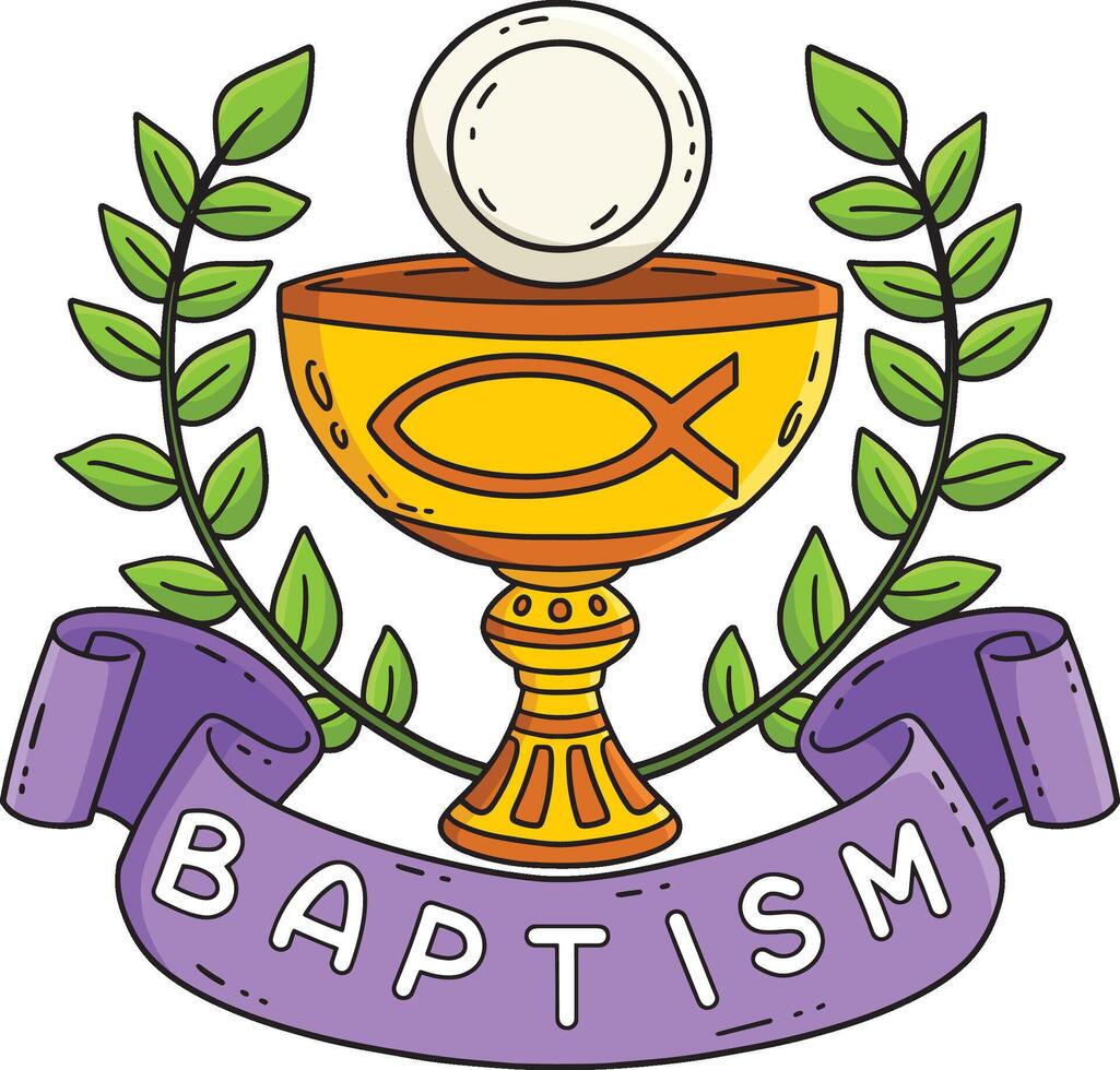 Baptism Chalice with Flower Wreath Cartoon Clipart vector
