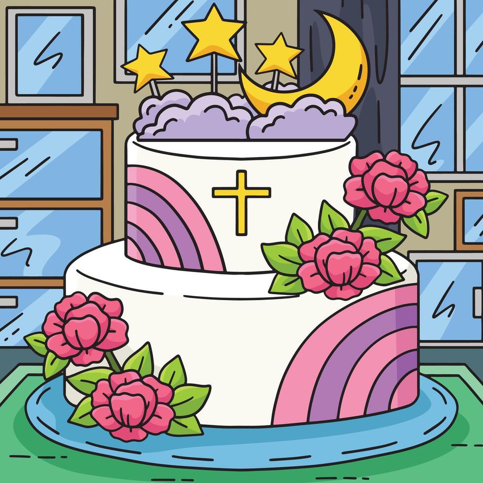 Baptism Cake Colored Cartoon Illustration vector
