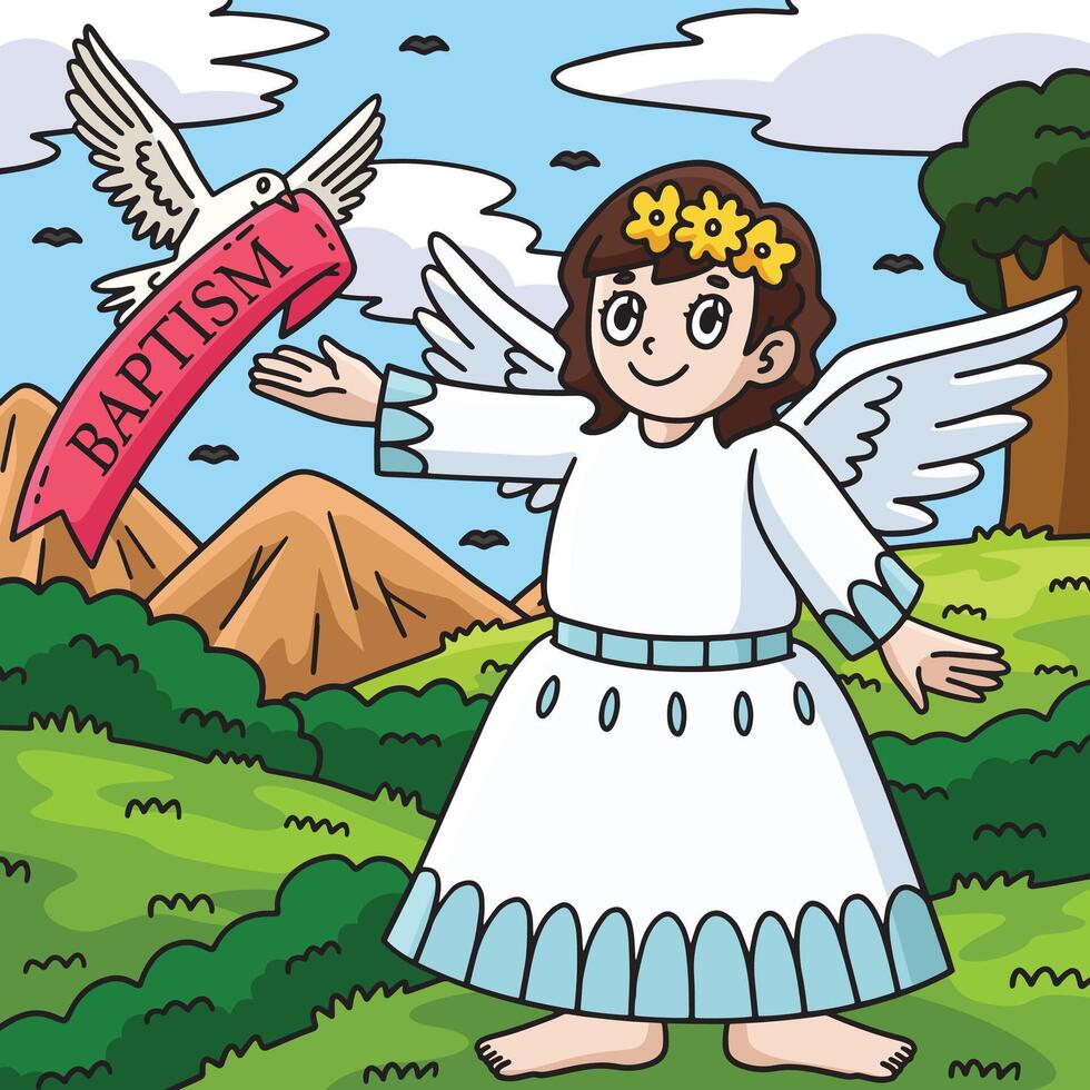 Baptism Angel and Dove Colored Cartoon vector