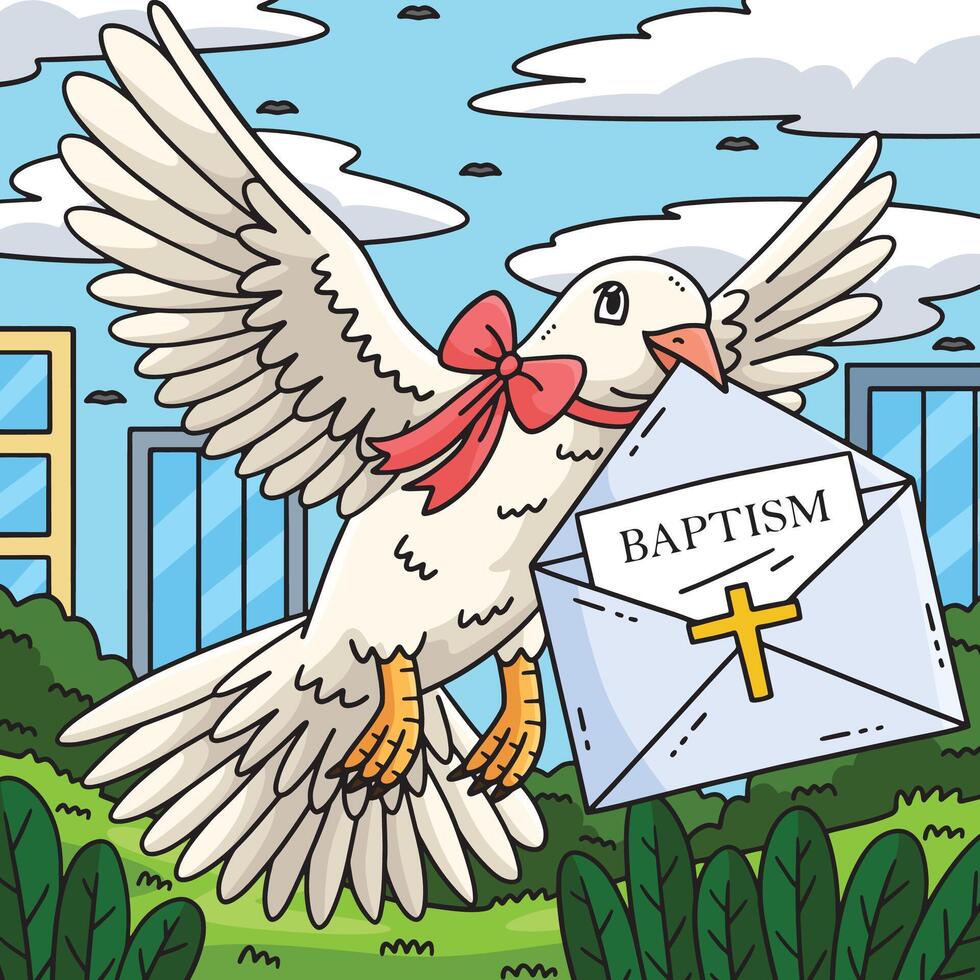 Baptism Dove Carrying a Letter Colored Cartoon vector