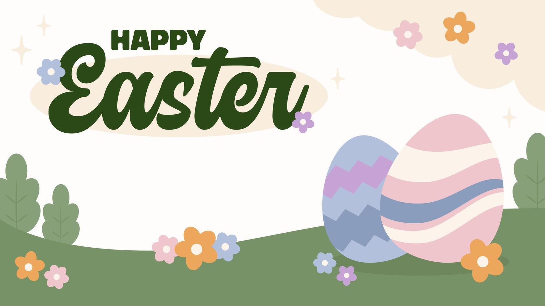 Happy Easter Egg Hunting Poster Horizontal Banner vector