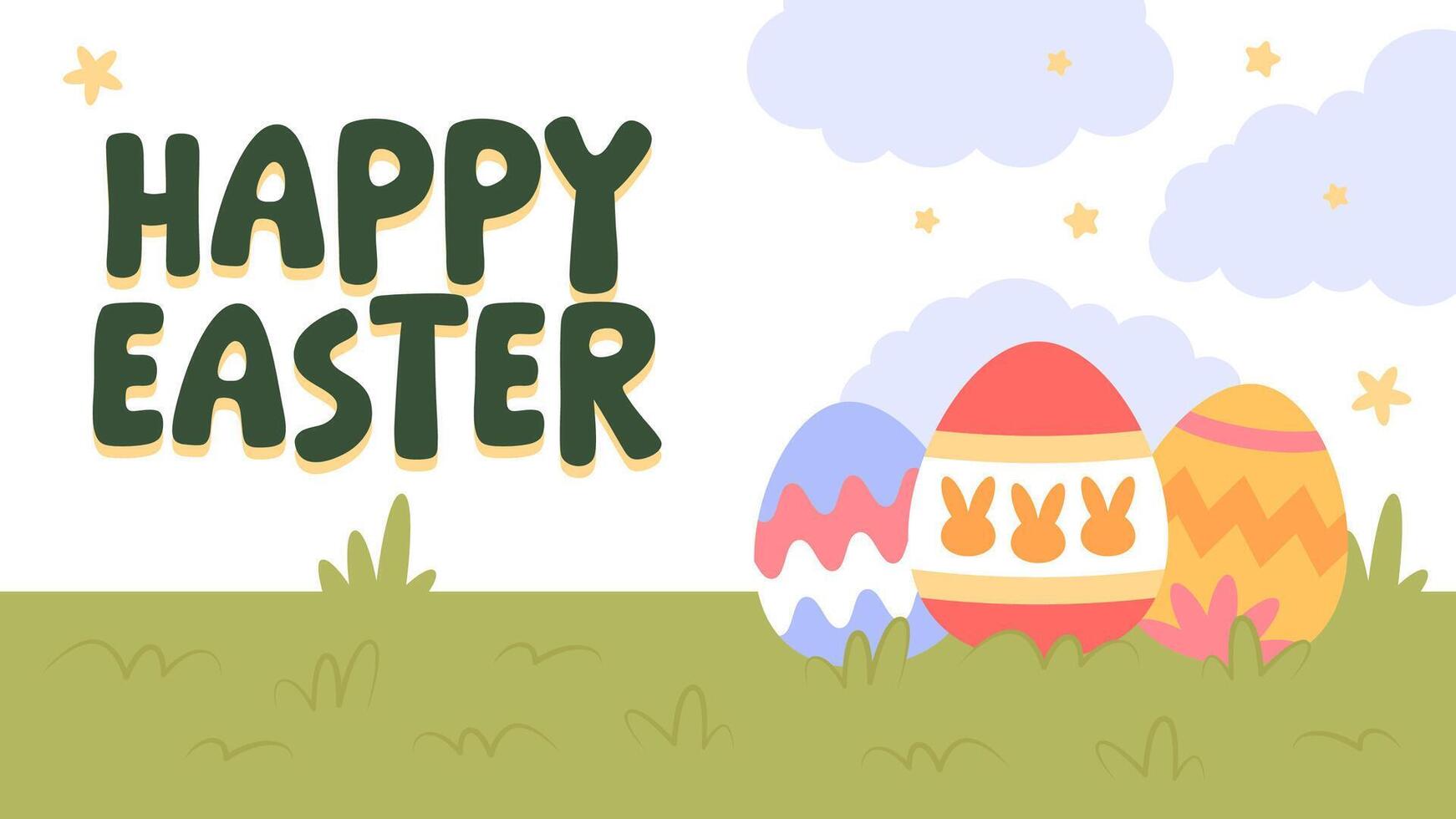 Happy Easter Egg Hunting Poster Panoramic Banner vector