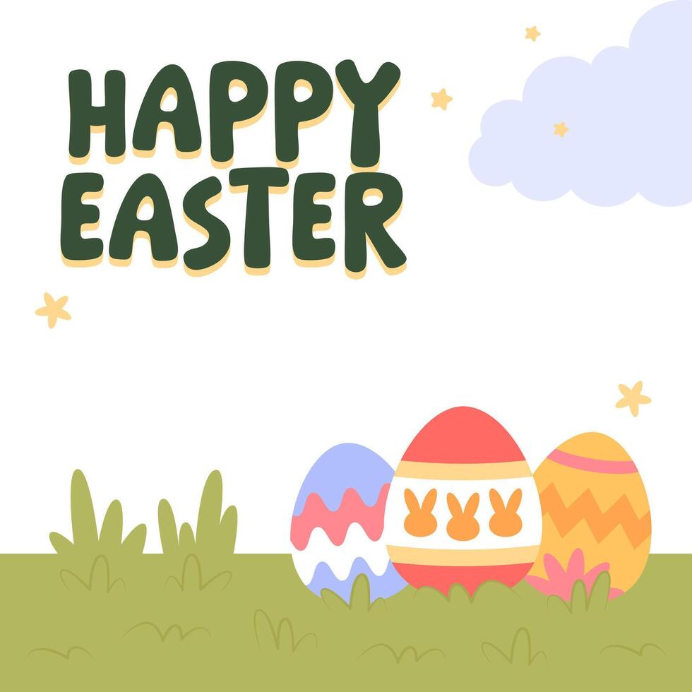 Hello Easter Egg Hunting Poster Square Banner vector