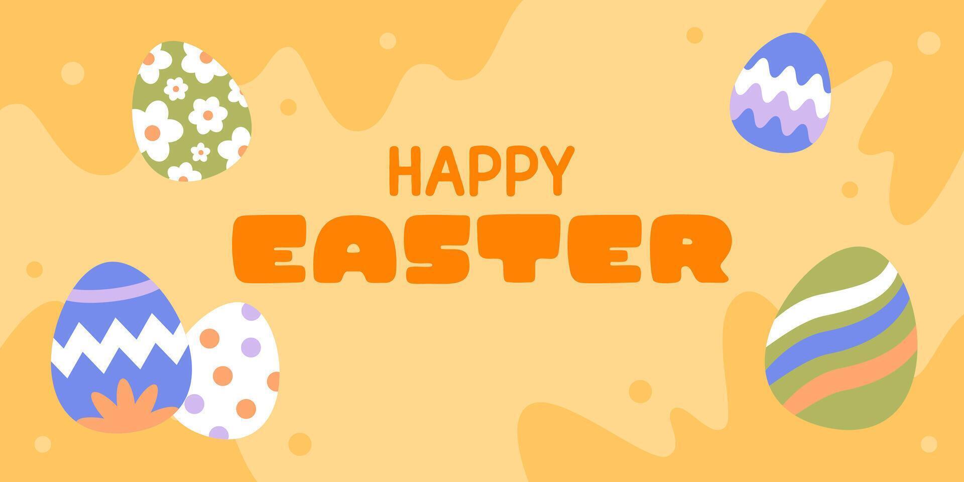 Happy Easter Egg Hunting Poster Panoramic Banner vector