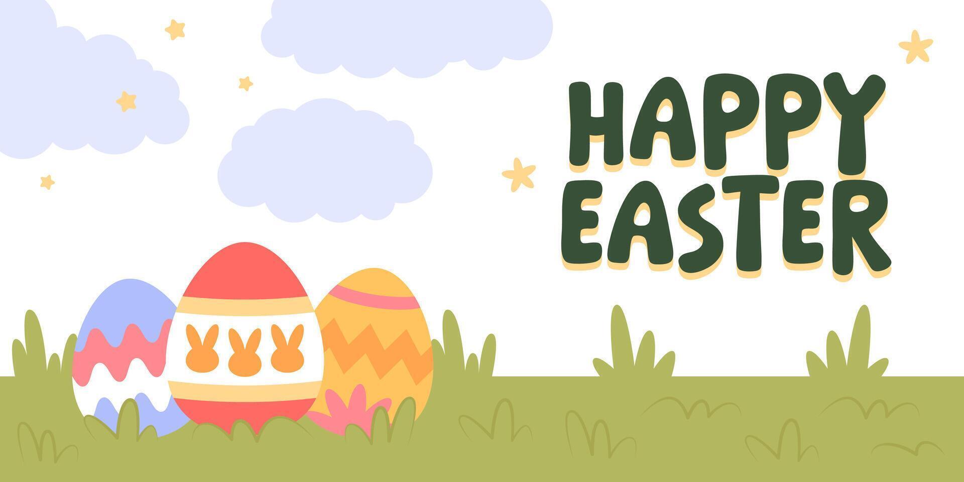 Happy Easter Egg Hunting Poster Panoramic Banner vector