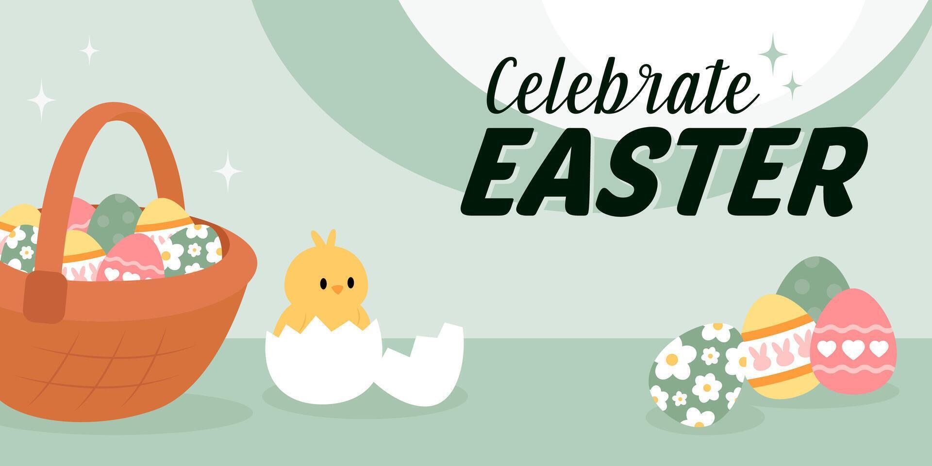 Happy Easter Egg Hunting Poster Panoramic Banner vector