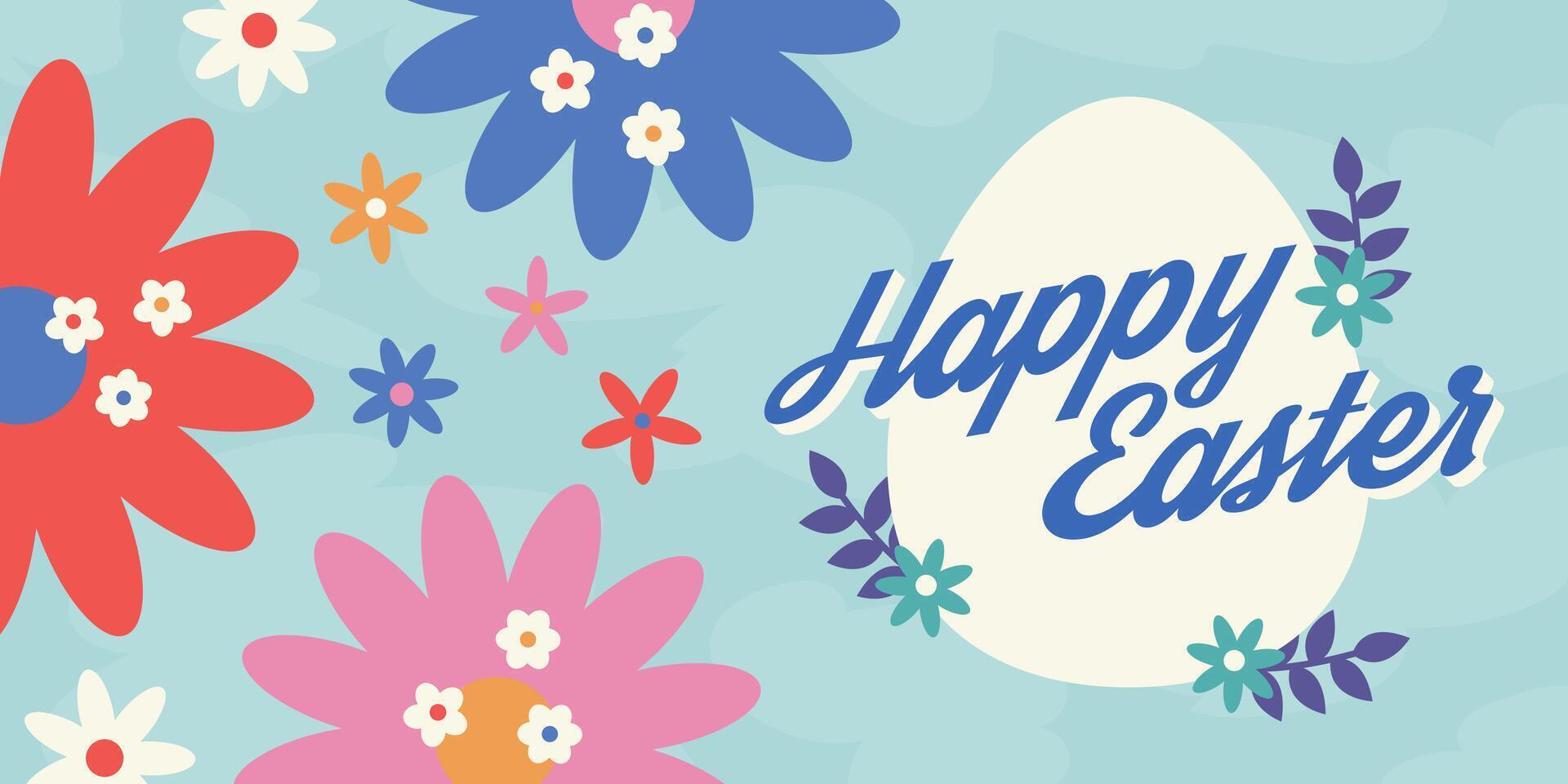 Happy Easter Egg Hunting Poster Panoramic Banner vector