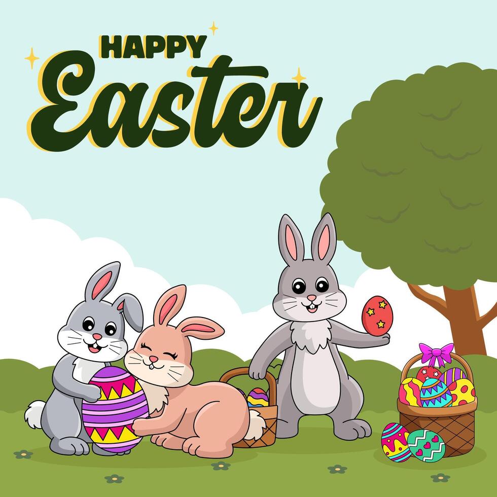Hello Easter Egg Hunting Poster Square Banner vector