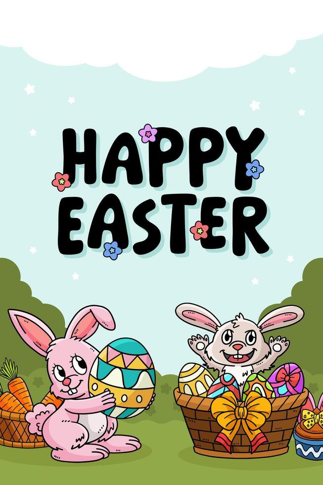 Happy Easter Egg Hunting Poster Vertical Banner vector
