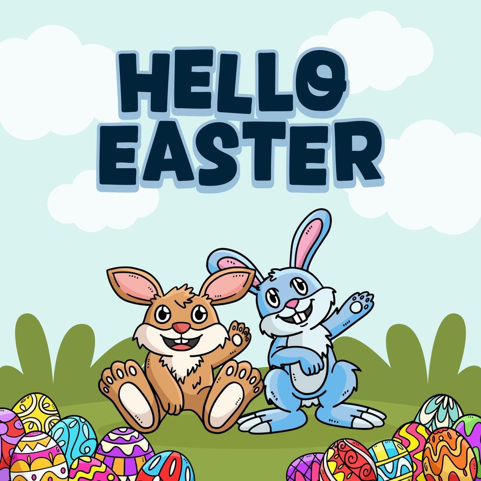 Hello Easter Egg Hunting Poster Square Banner vector
