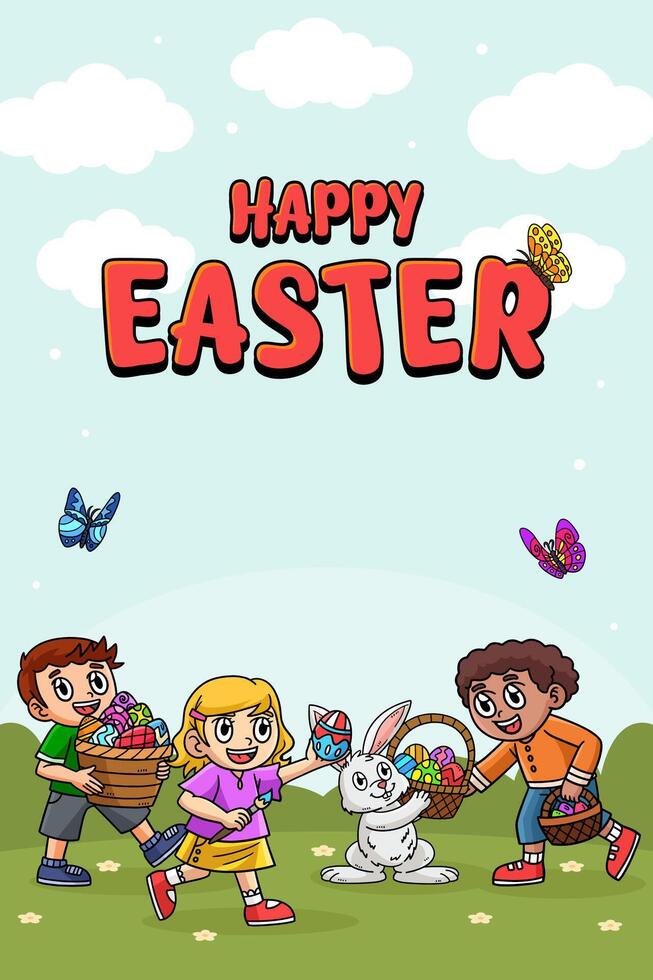 Happy Easter Egg Hunting Poster Vertical Banner vector