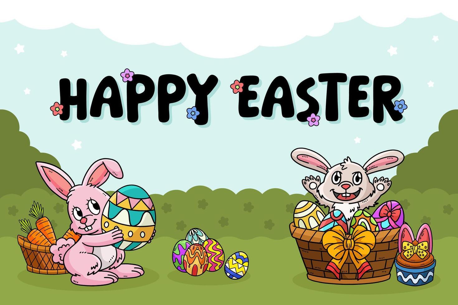 Happy Easter Egg Hunting Poster Horizontal Banner vector