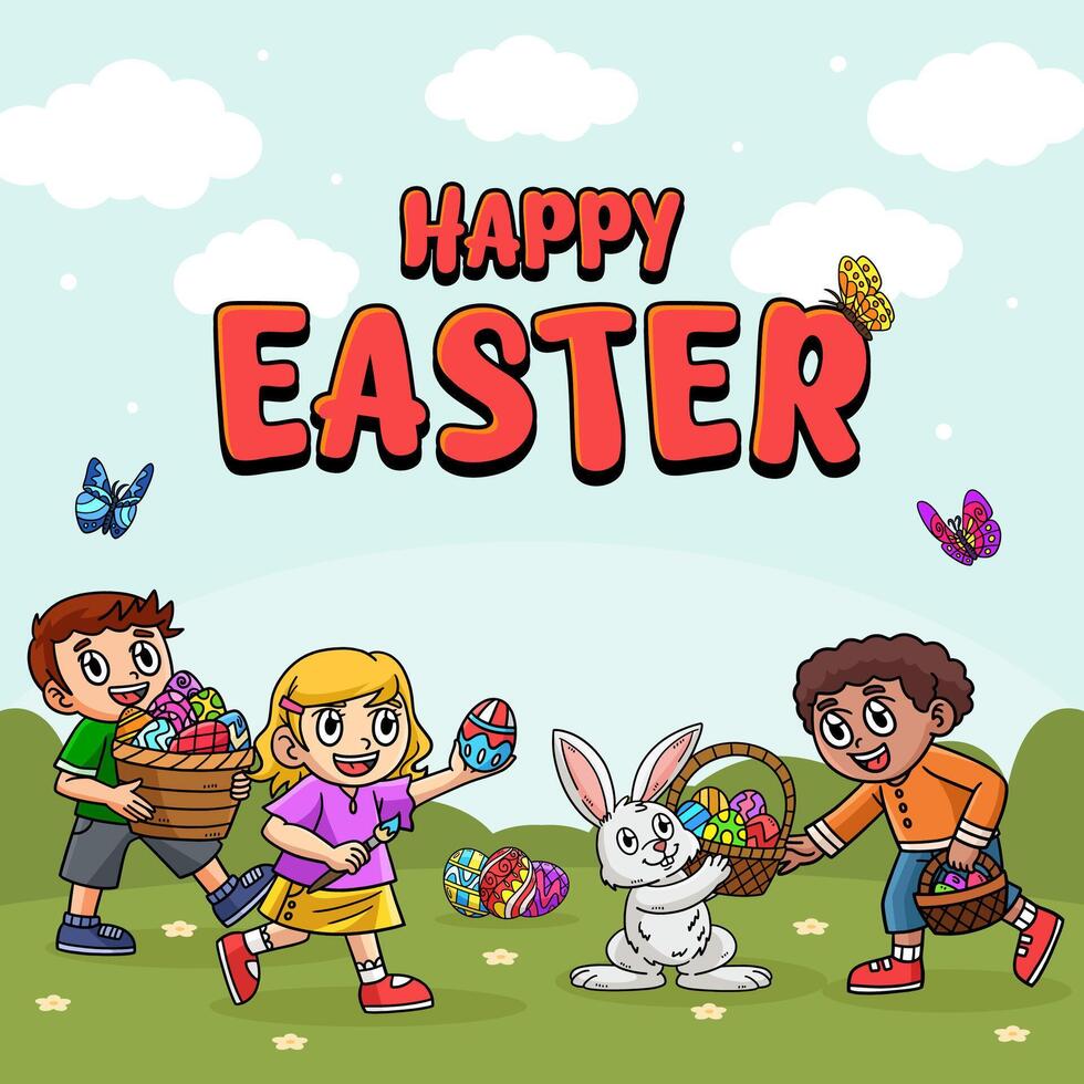 Hello Easter Egg Hunting Poster Square Banner vector