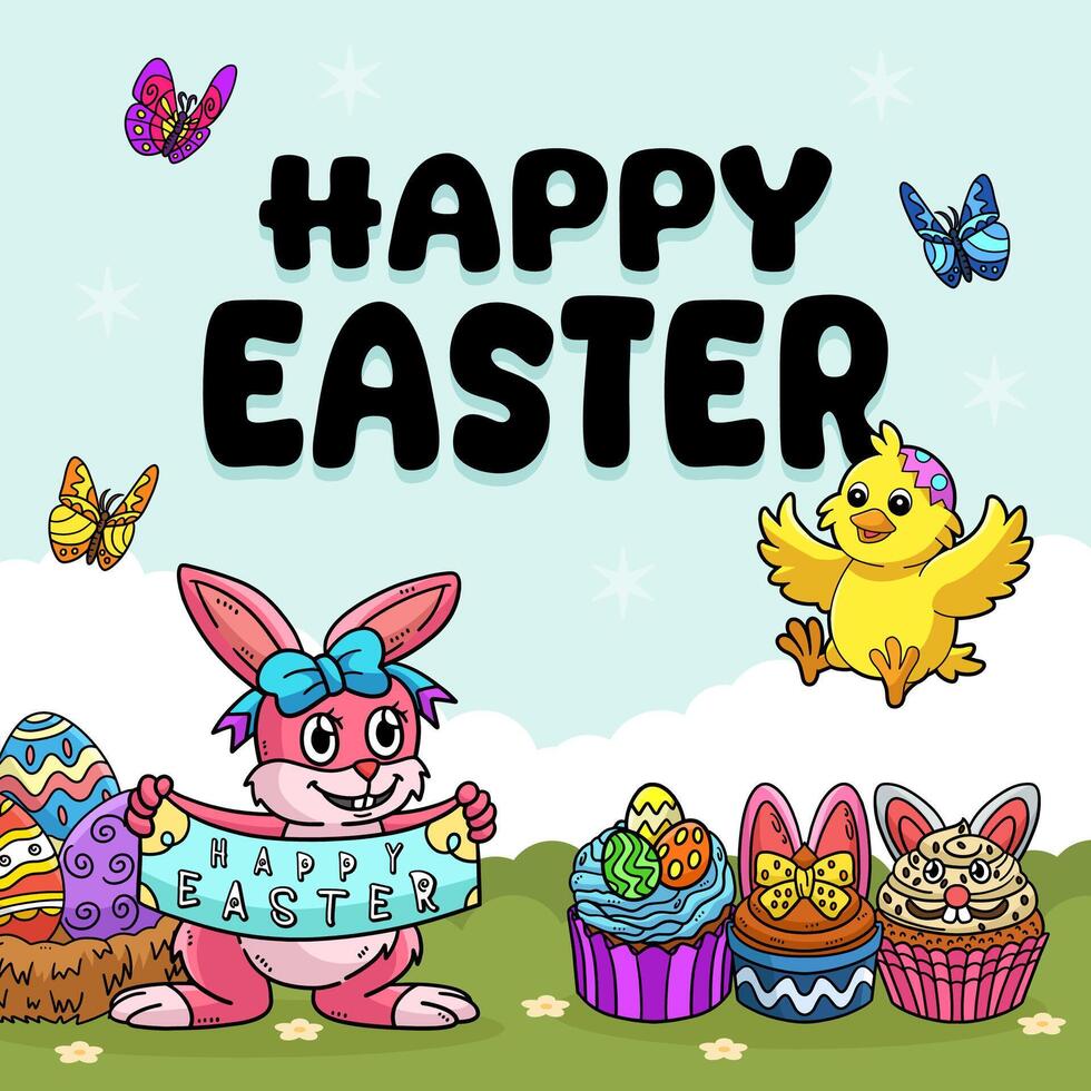Hello Easter Egg Hunting Poster Square Banner vector
