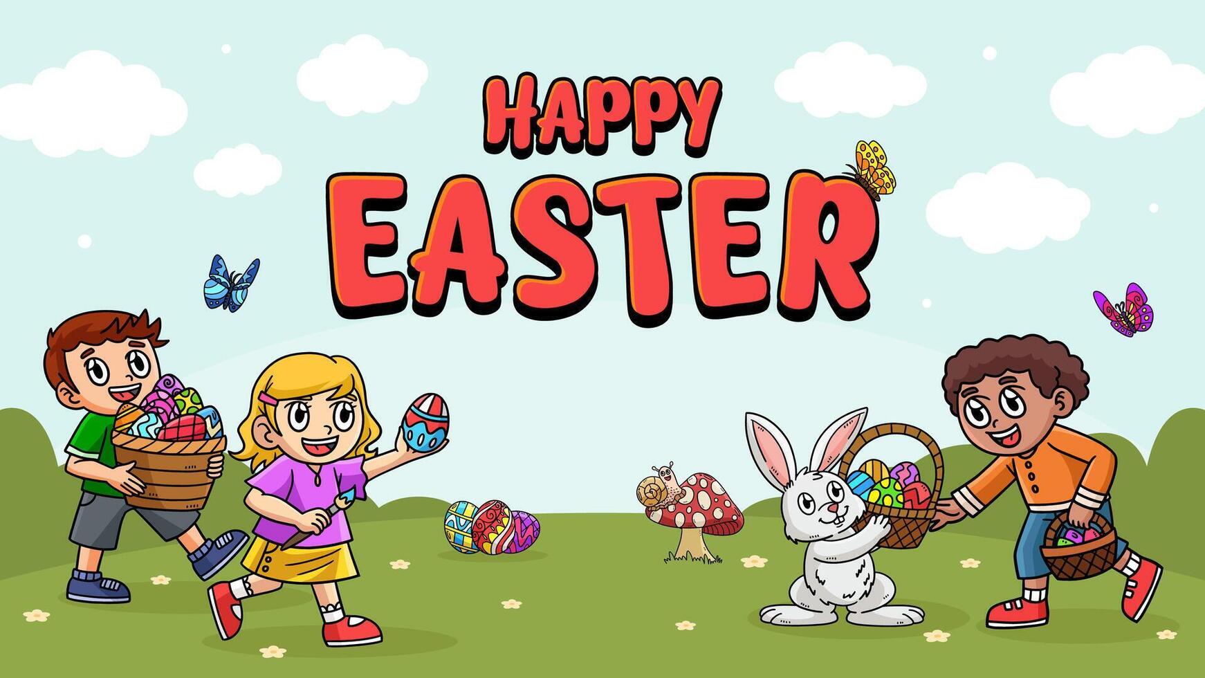 Happy Easter Egg Hunting Poster Panoramic Banner vector