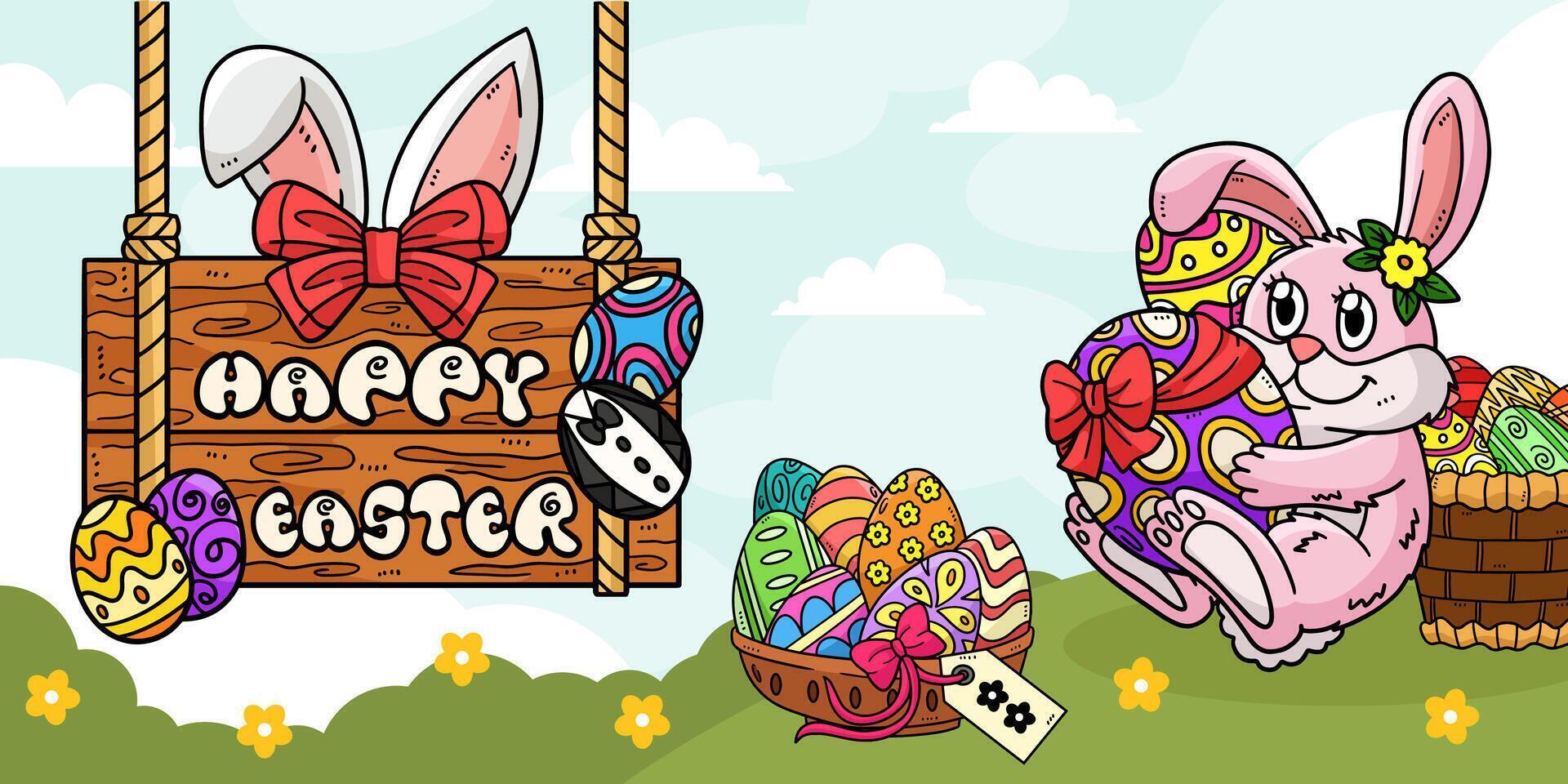 Happy Easter Egg Hunting Poster Panoramic Banner vector