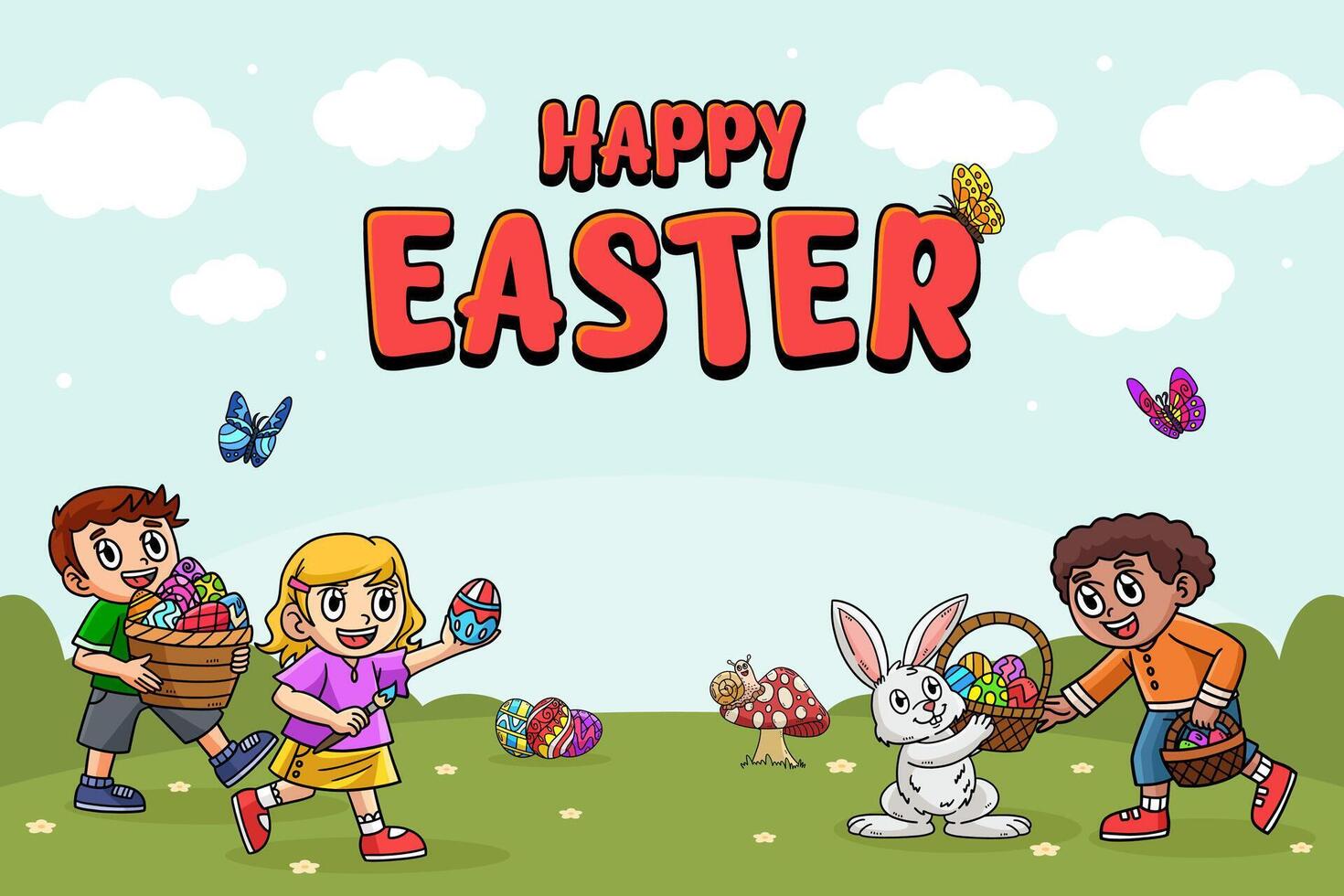 Happy Easter Egg Hunting Poster Horizontal Banner vector