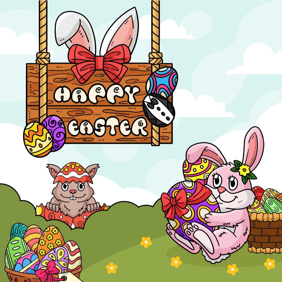 Hello Easter Egg Hunting Poster Square Banner vector