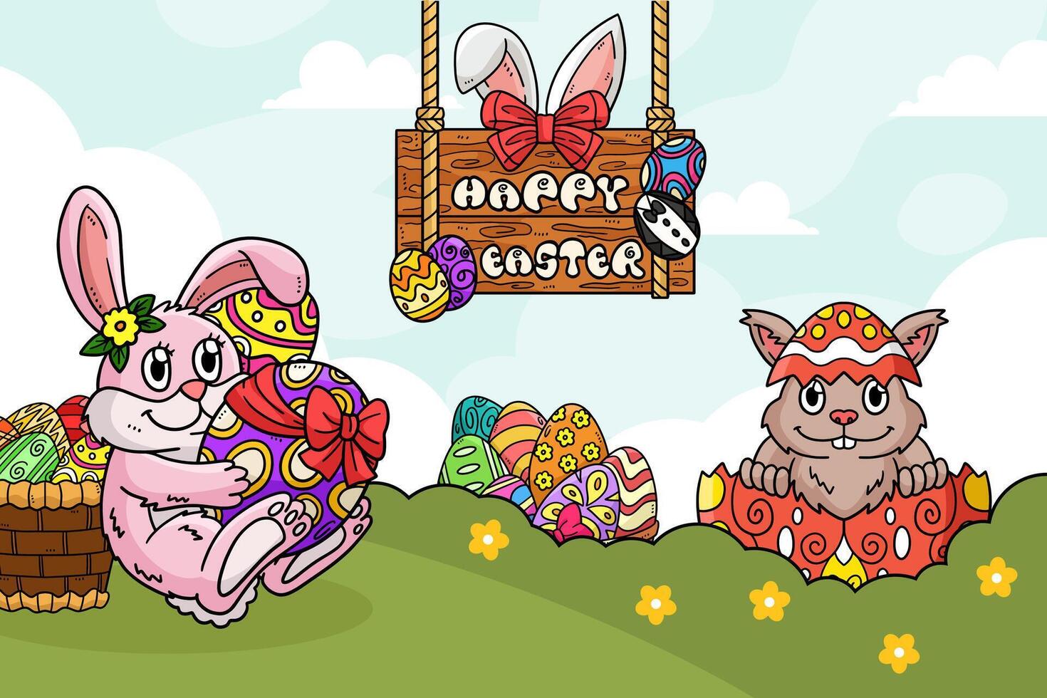 Happy Easter Egg Hunting Poster Horizontal Banner vector