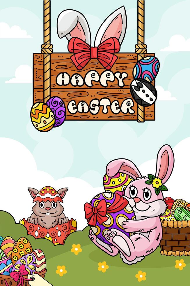 Happy Easter Egg Hunting Poster Vertical Banner vector