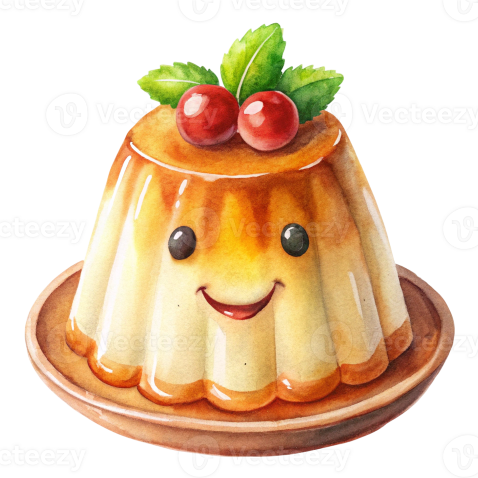 A watercolor pudding with cherries on top png