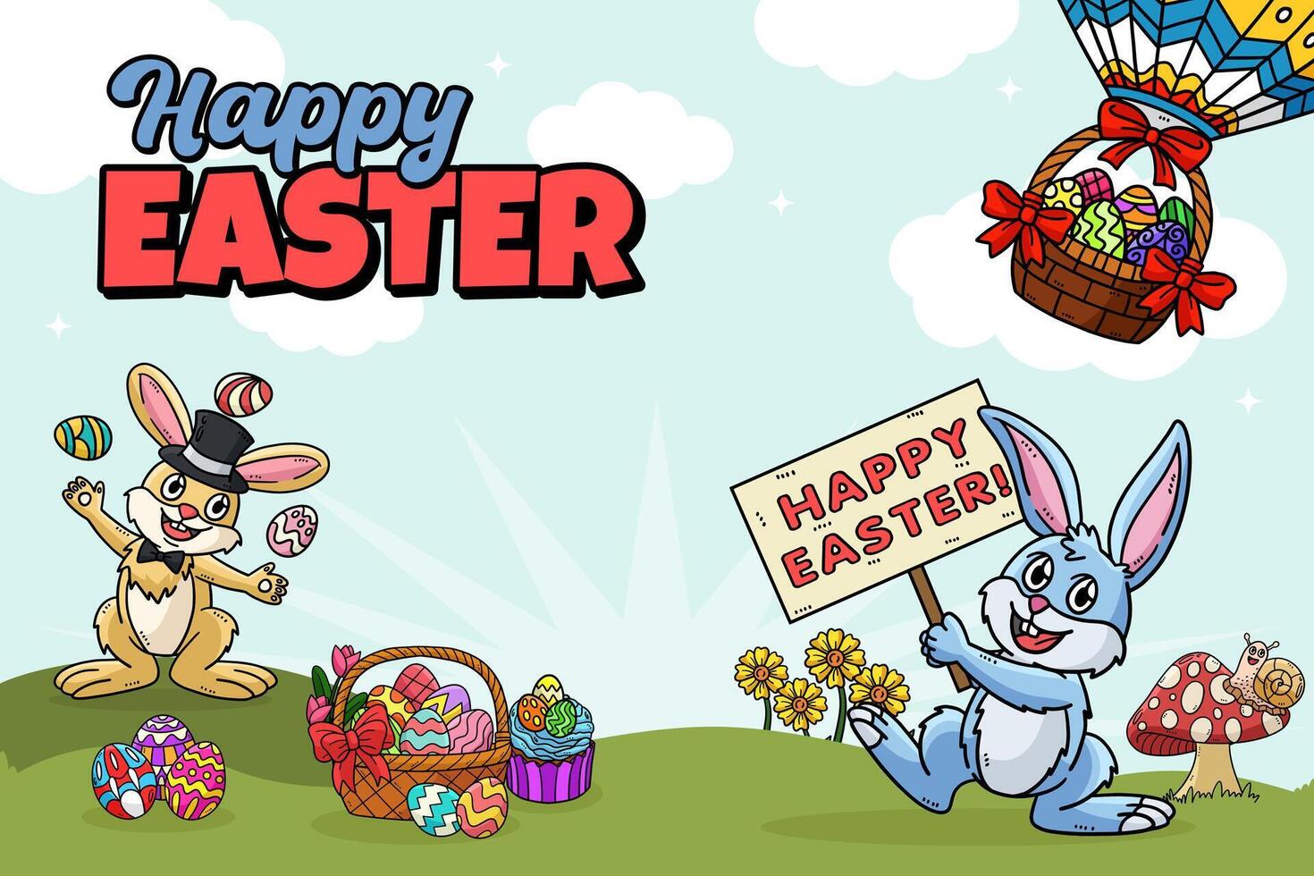 Happy Easter Egg Hunting Poster Horizontal Banner vector