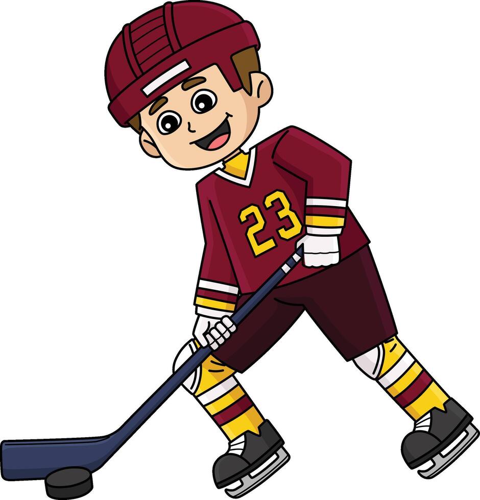 Ice Hockey Boy Player Dribbling Cartoon Clipart vector