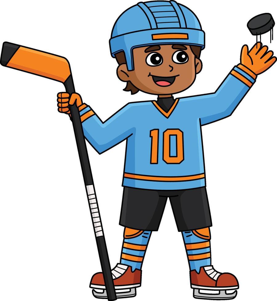 Ice Hockey Boy Player Cartoon Colored Clipart vector