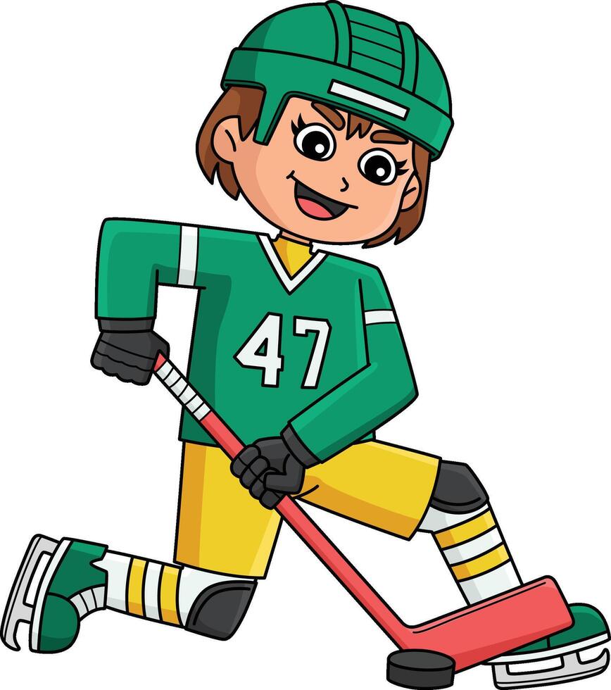 Ice Hockey Girl Player Receiving Cartoon Clipart vector