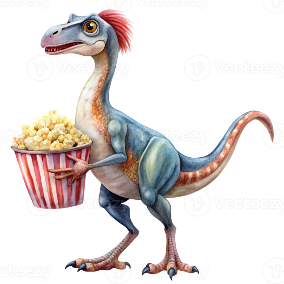A dinosaur holding popcorn png