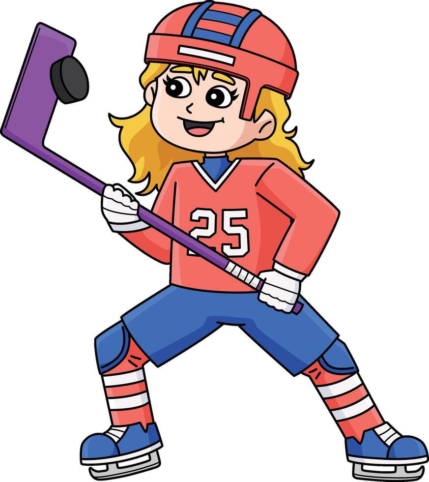 Ice Hockey Girl Player Catching the Puck Clipart vector