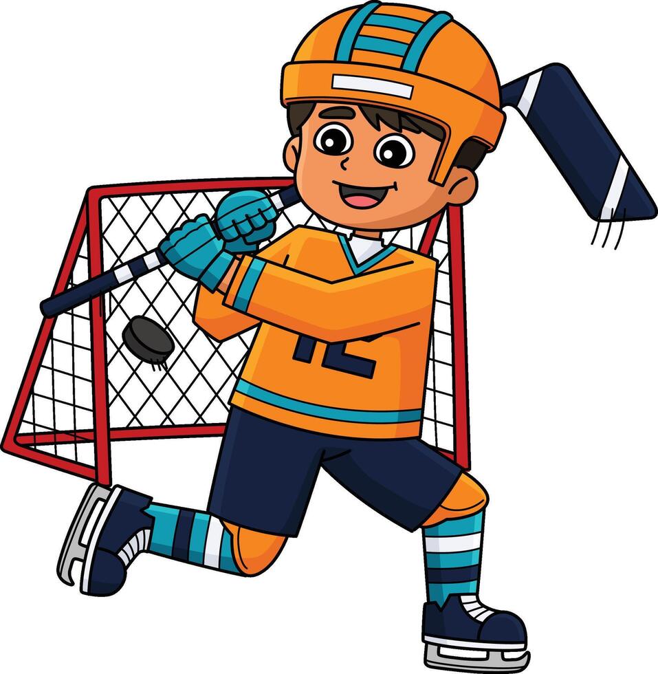 Ice Hockey Boy Player Making Goal Cartoon Clipart vector
