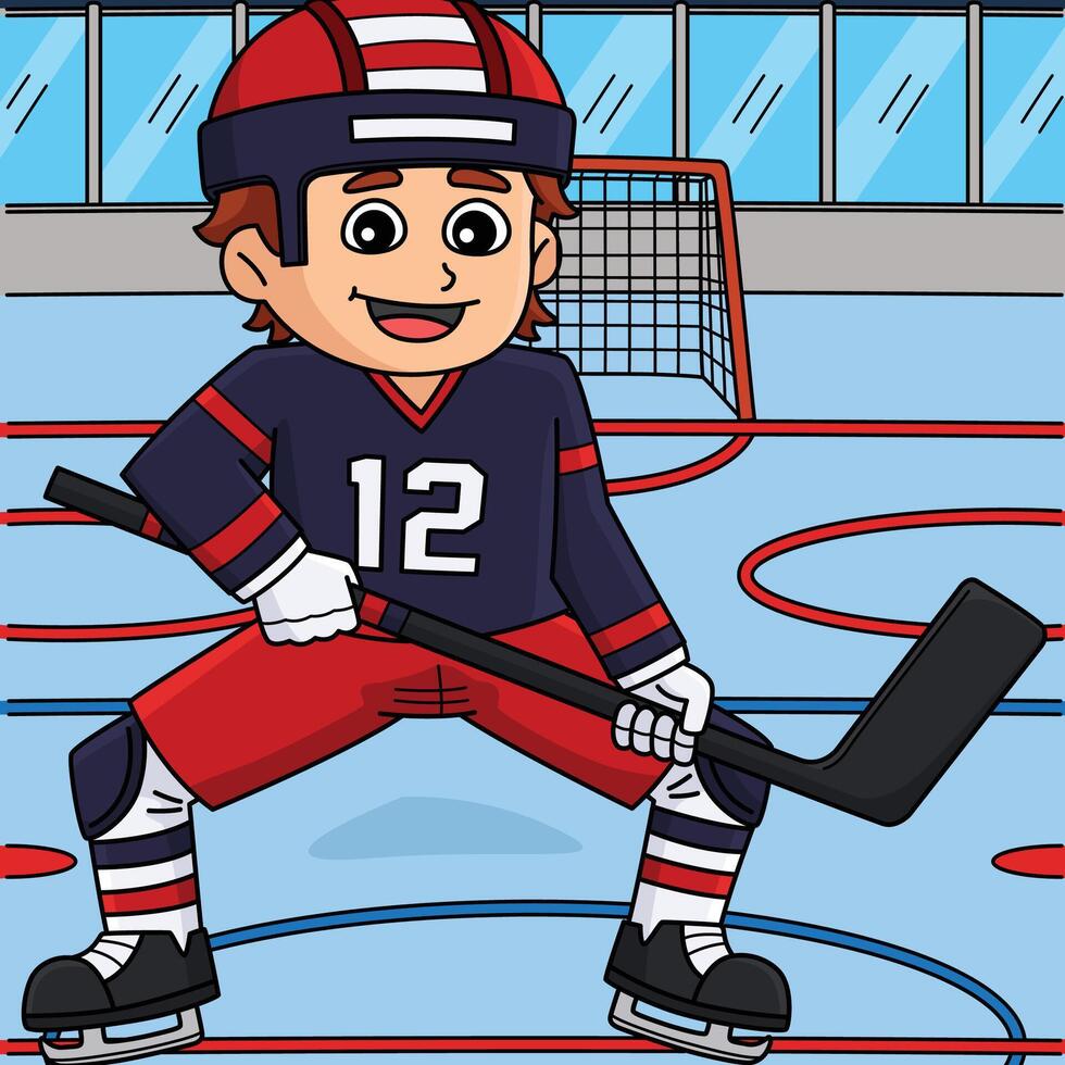 Ice Hockey Boy Player at the Ice Rink Colored vector