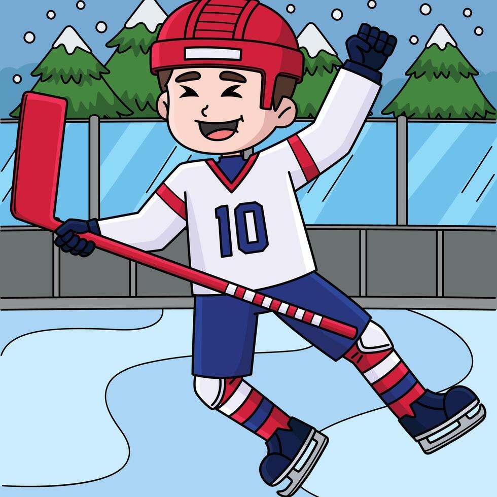 Ice Hockey Boy Player Celebrating a Goal Colored vector
