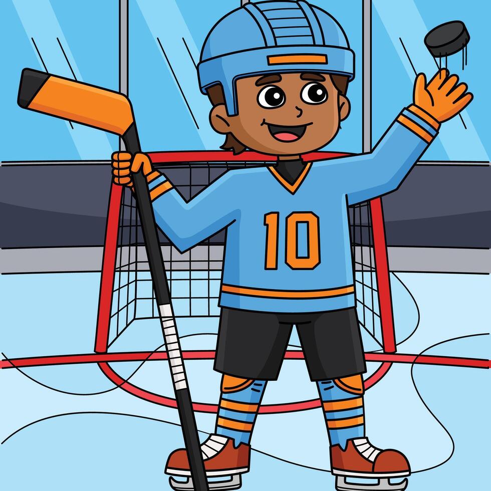 Ice Hockey Boy Player Colored Cartoon Illustration vector