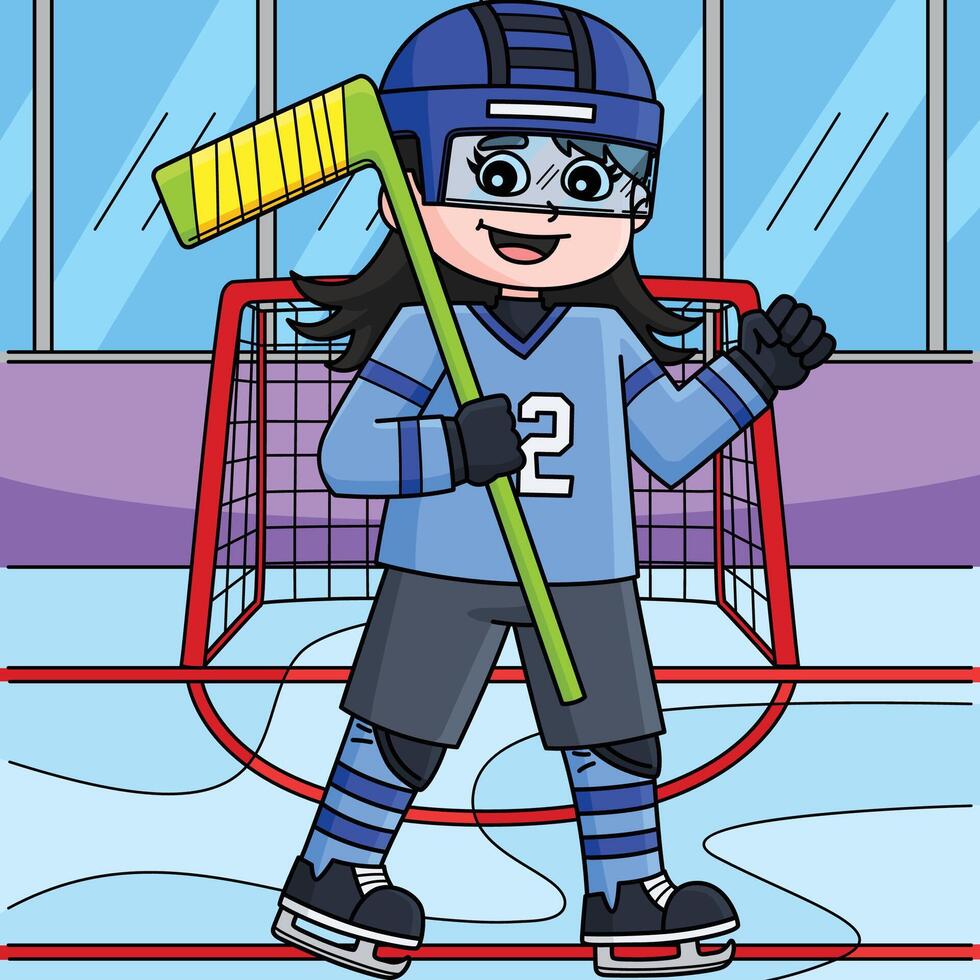 Ice Hockey Girl Player Colored Cartoon vector