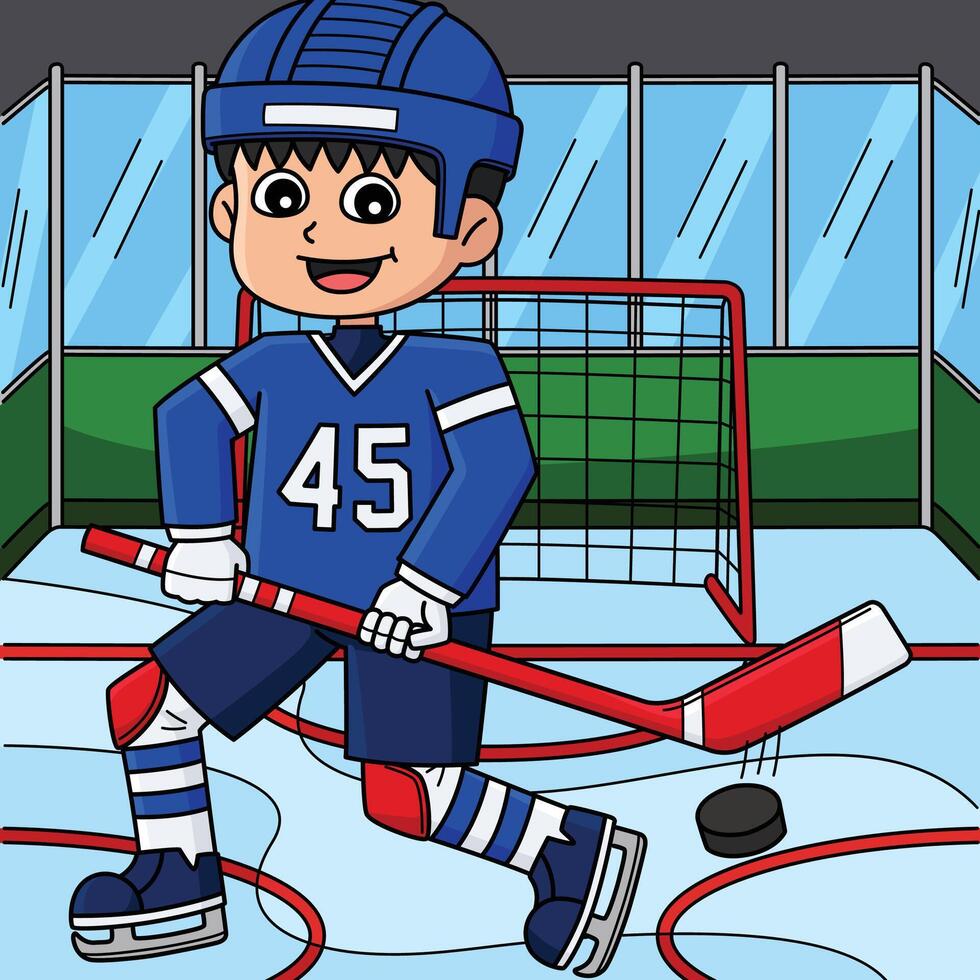 Ice Hockey Boy Player Stopping a Goal Colored vector
