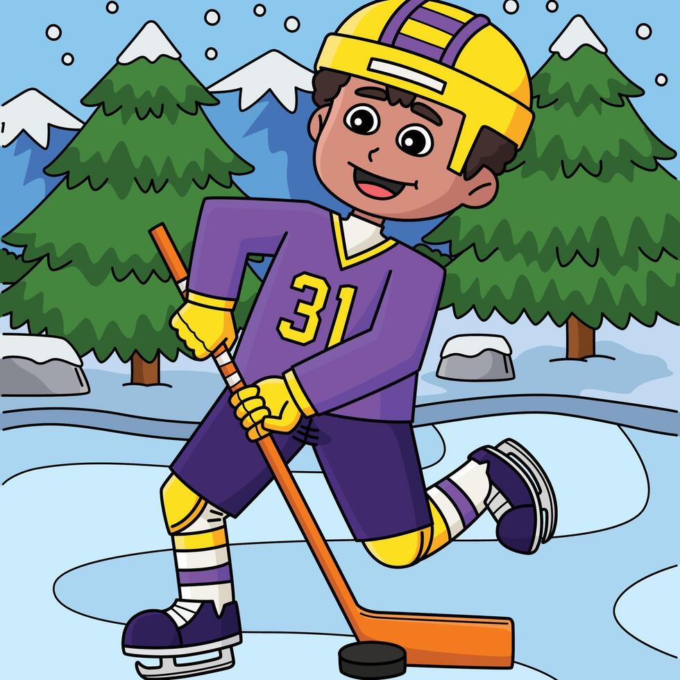 Ice Hockey Boy Player Passing the Puck Colored vector