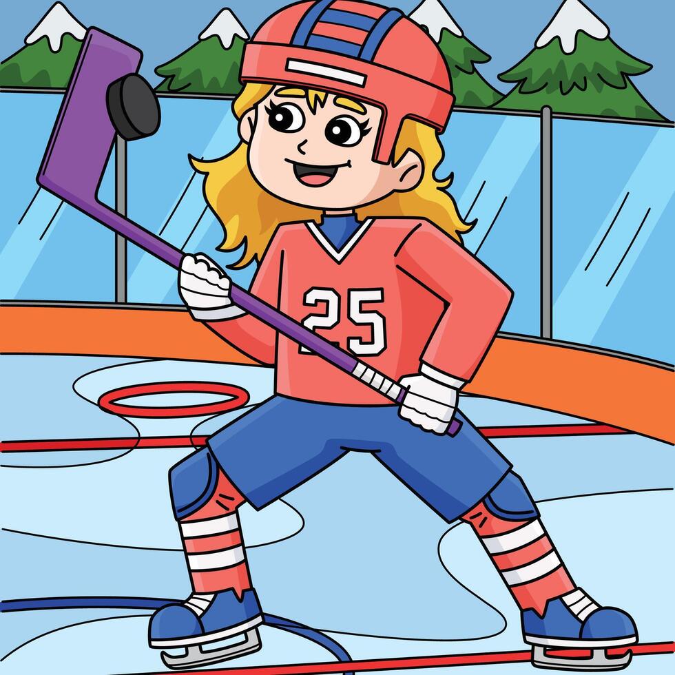 Ice Hockey Girl Player Catching the Puck Colored vector
